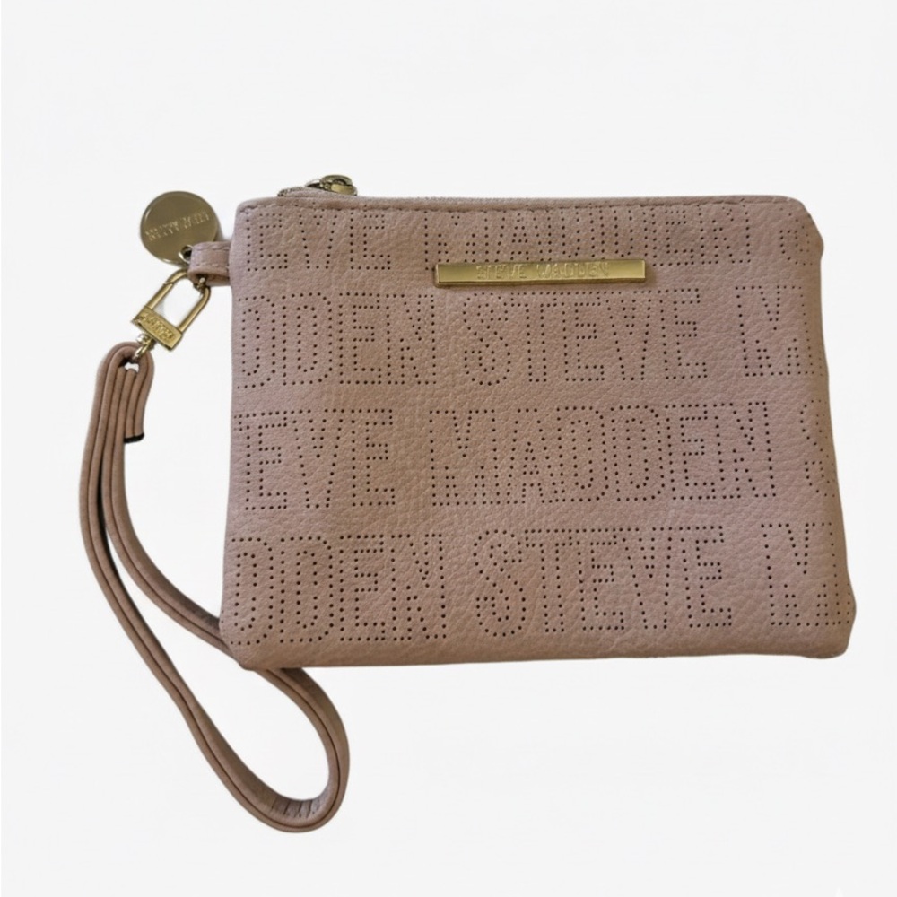Steve Madden Blush Pink Monogram Wristlet Clutch NEW